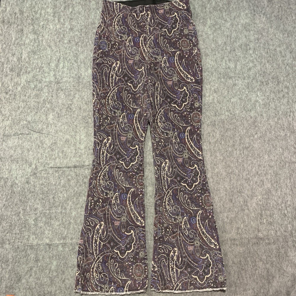 Knox Rose Paisley Pants Corduroy Stretch Pull On Flare Raw Hem Coachella Sz 4